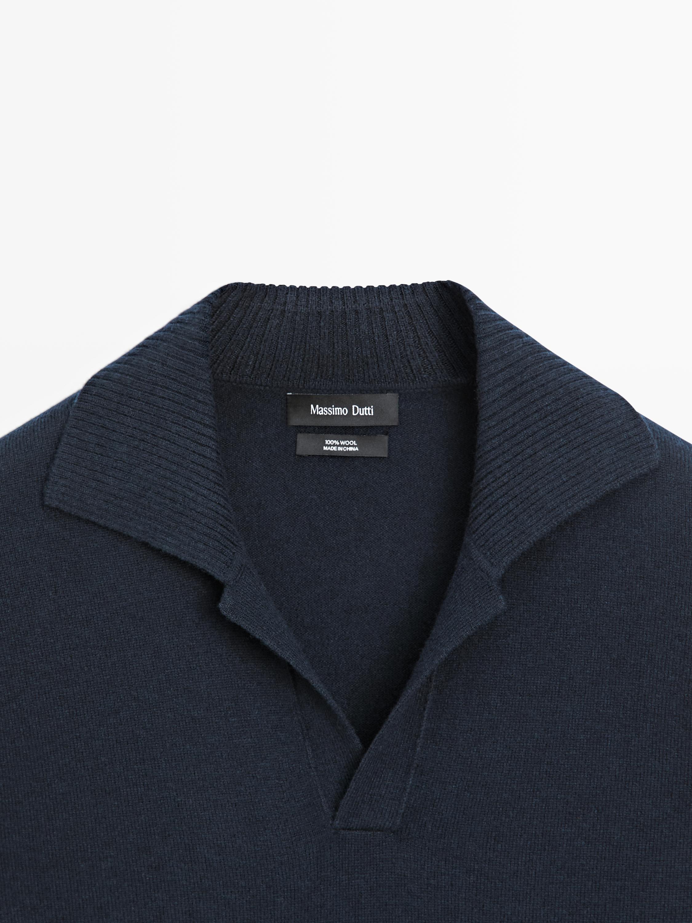 Wool V-neck knit polo sweater